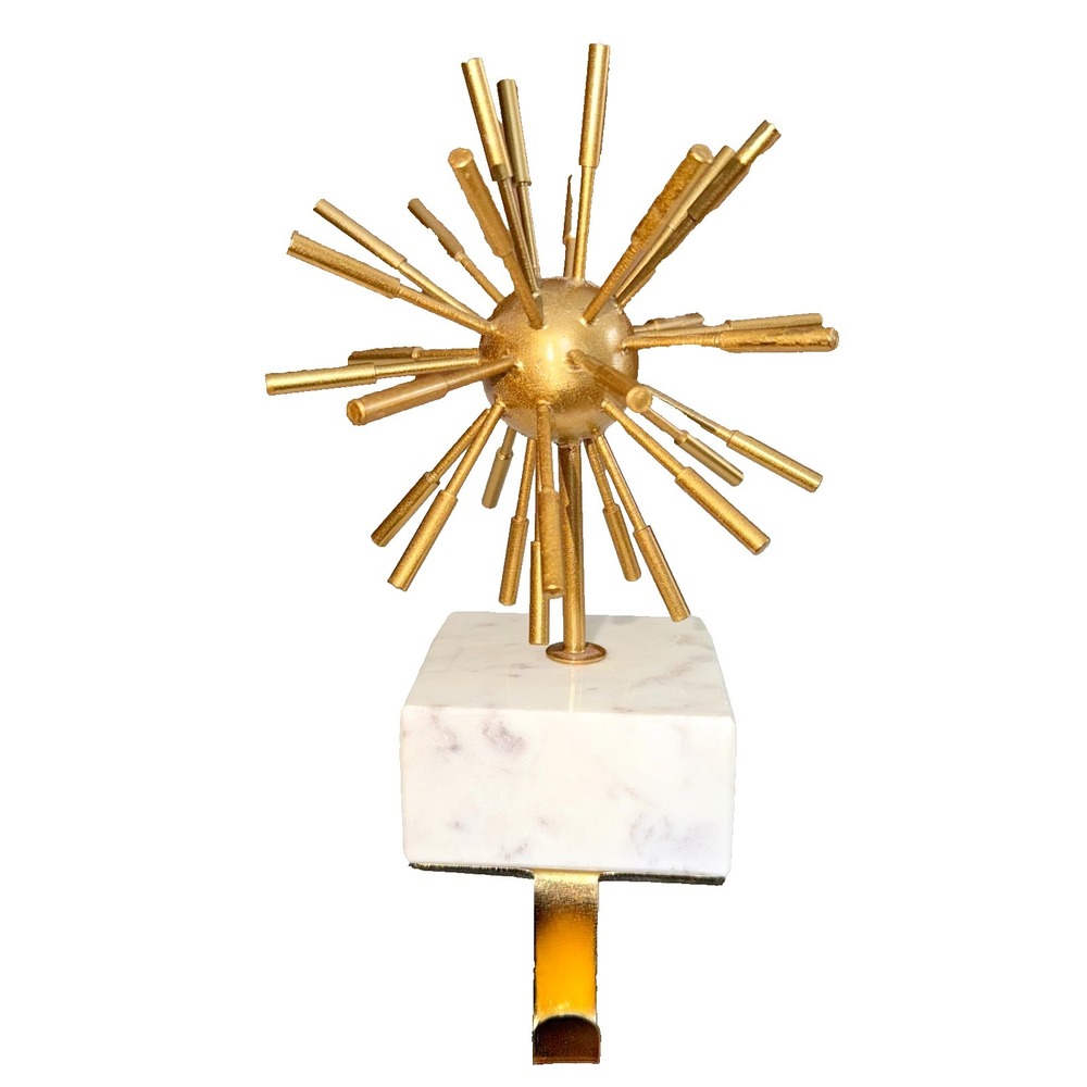 West Elm Stocking Holder Sputnik Atomic Star Burst‎ Brass On Marble Base MCM
